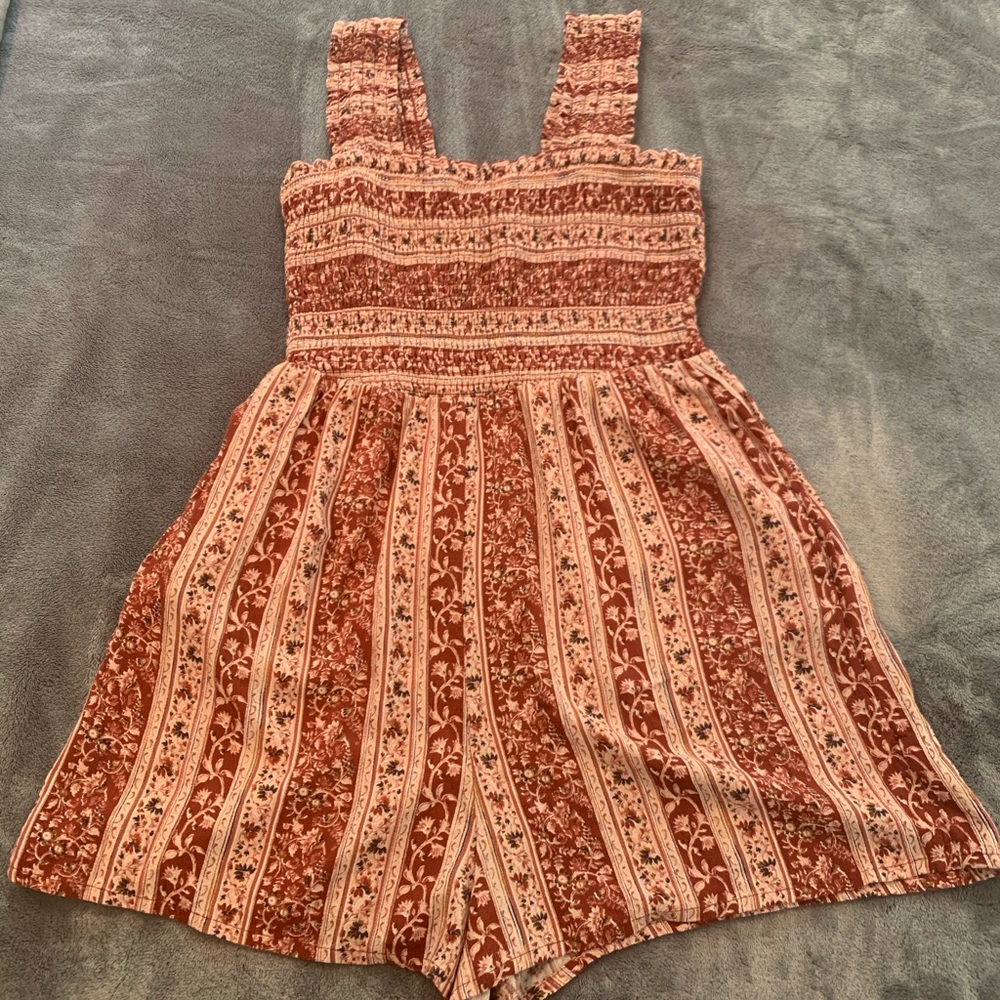 american eagle red floral romper